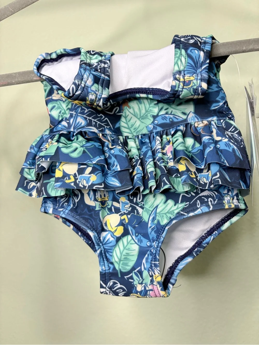 NWT Disney Baby Mickey Mouse Blue Tropical Floral Tiered Ruffle Swimsuit Size 0-